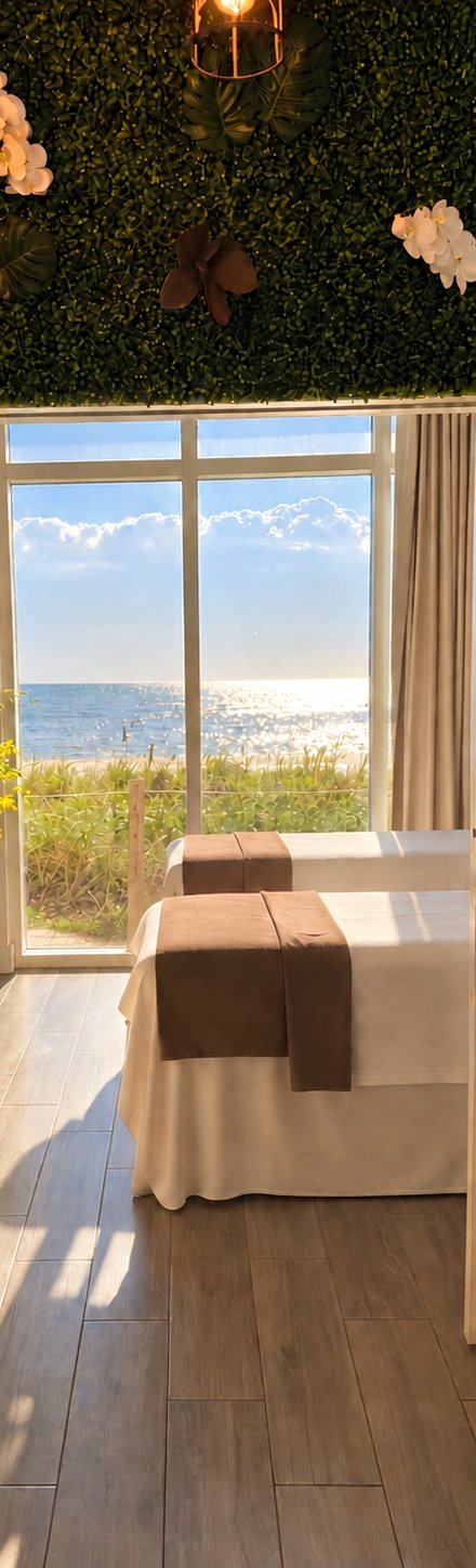 Couples treatment room at HEED Spa, Hallandale Beach, facing the ocean